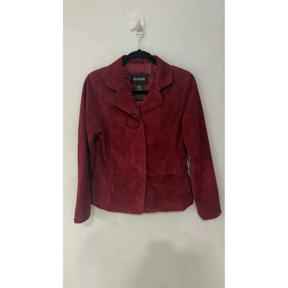 Vintage Brandon‎ Thomas Burgundy Red Suede Leather Blazer Jacket Womens M - Picture 2 of 8